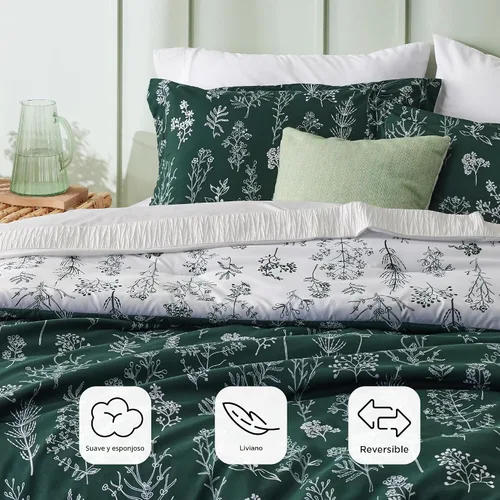 Miniatura 3 de Bedsure - Juego de edredón Queen Esmeralda – Juego de ropa de cama Queen, 3 piezas con ropa de cama floral bonita, 1 edredón reversible suave con 03