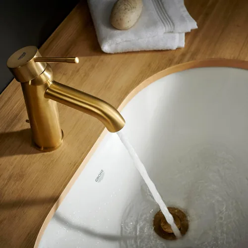 Miniatura 4 de GROHE 23592GNA Essence, grifo de baño de un solo agujero de un solo mango tamaño S 1.2 GPM, amanecer fresco cepillado (oro cepillado)