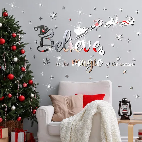 Miniatura 9 de Calcomanías Acrílicas de Pared de Navidad Pegatinas de Cita Believe Pegatinas de Espejo 3D DIY Pegatinas de Navidad Cristo Decoración de Pared