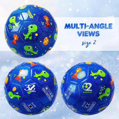 Miniatura 5 de Balón de fútbol tamaño 4, tamaño 3, tamaño 2 con bomba desinflada, juguetes de dinosaurio de unicornio con purpurina para niños pequeños