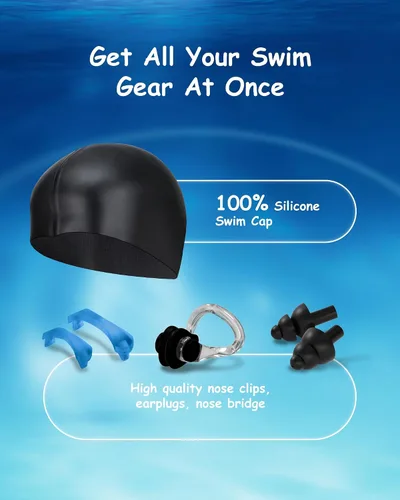 Miniatura 5 de Gafas de natación para niños, antivaho y protección UV con gorro de natación para niños de 3 a 15 años Azul y Amarillo