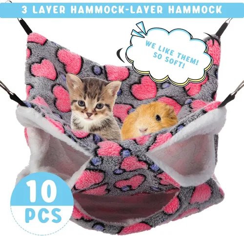Miniatura 4 de Sadnyy Hamaca de rata de hurón de 3 niveles, 10 piezas, conejillo de indias, cama cálida para dormir, jaula para mascotas, hamaca colgante