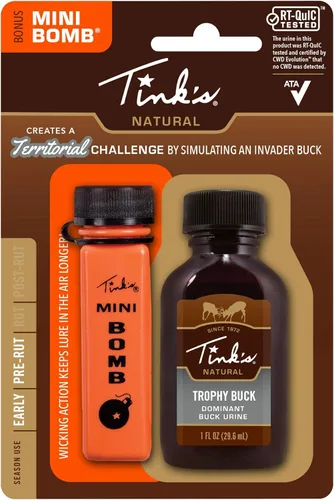 Tink's Trophy 100% Buck Orine | Botella de 1 onza | Señuelo aromático para todas las estaciones, señuelo Buck y atractor de ciervos, fácil