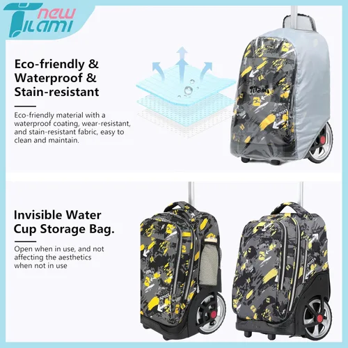Miniatura 41 de NEW TILAMI Mochila con ruedas de 19 pulgadas con bolsa de almuerzo para niñas y niños, mochila para laptop con ruedas, bolsa de mano duradera