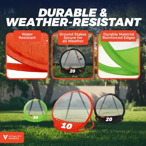 Miniatura 7 de Vitality Sports Red de astillado de golf, 3 piezas de red de práctica de golf emergente para patio trasero, juego de astillado para interiores