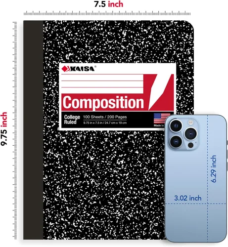 Miniatura 4 de KAISA Cuadernos de composición de 100 hojas, con rayas universitarias, 9.75 x 7.5 pulgadas, cuaderno clásico de composición primaria de mármol, 20