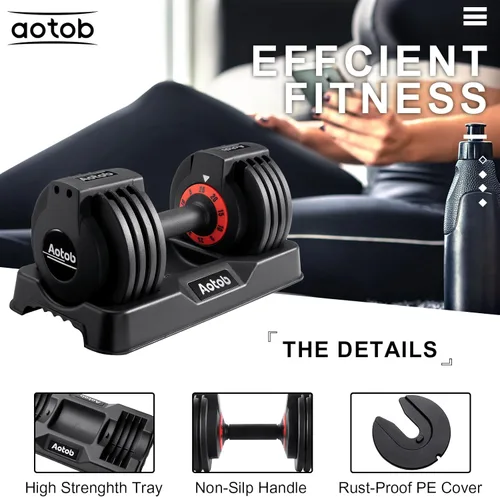 Miniatura 3 de AOTOB Adjustable Dumbbell Set 25/55 Lbs (Pair), Fast Weight Adjustment with Anti-Slip Turning Handle, Space-Saving for Home Gym, Strength Training