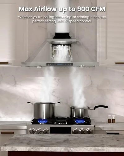 Miniatura 2 de JOCO Campana extractora de montaje en pared de 30 pulgadas, campana de ventilación de chimenea de cocina de acero inoxidable de 900 CFM, convertible