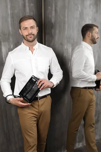 Miniatura 3 de Bolso organizador de cuero para hombre, bolso de muñeca, hecho a mano en Italia, resistente al tiempo