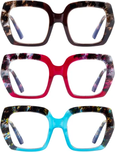 Paquete de 3 lentes de lectura con bloqueo de luz azul para mujeres y hombres, anteojos de lectura de gran tamaño con bisagra de resorte, lectores