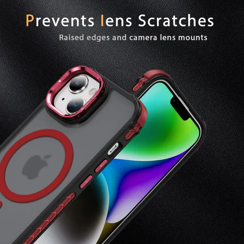 Miniatura 5 de i Phone 13 - Funda para iPhone 14, compatible con carga inalámbrica MagSafe, resistente, a prueba de golpes, soporte ajustable, color rojo mate