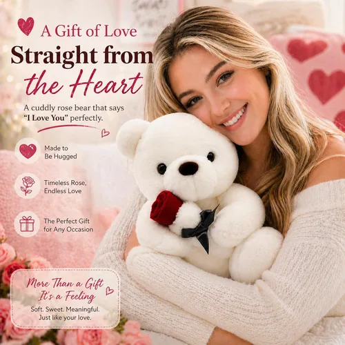 Miniatura 2 de Oso de Peluche Relleno Animal de Peluche Oso de Peluche con Rosa, Lindo Oso Dulce Gran Regalo para tu Ser Querido, Novia Niños Cumpleaños, San Blanco