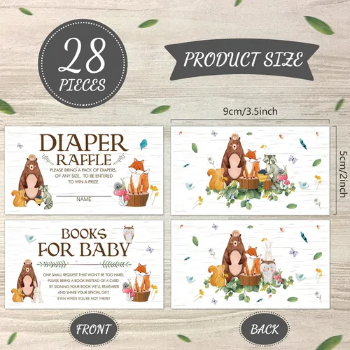 Miniatura 3 de Containlol Juegos de 28 invitaciones para baby shower de animales del bosque, boletos para rifas de pañales, tarjetas de solicitud de libro de baby