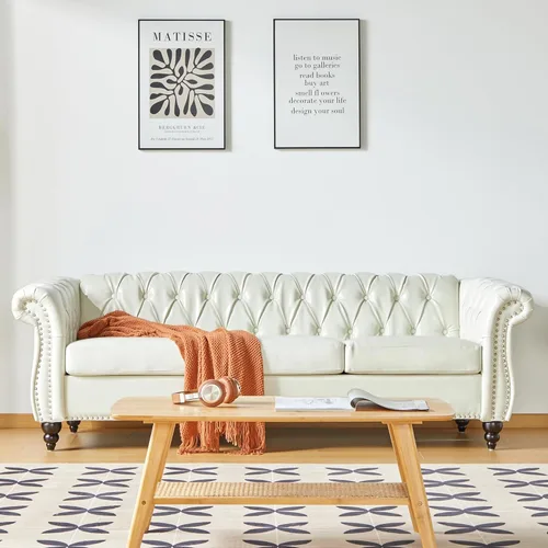 Miniatura 38 de ORRD - Sofá Chesterfield de Terciopelo, Sofá Moderno de Terciopelo con 3 Asientos con Brazos Enrollados y Clavos para Sala de Estar, Dormitorio