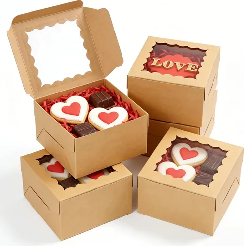Miniatura 11 de XINHPKGG 100 cajas de galletas de 4 x 4 x 2.5 pulgadas, cajas de panadería con ventana, caja de postre para recuerdos de boda, fiesta, color marrón