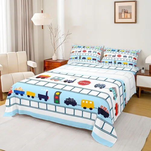 Miniatura 19 de Juego de sábanas de vehículos de rescate, tamaño individual, juego de ropa de cama de ambulancia de coche de policía, camión de bomberos, decoración