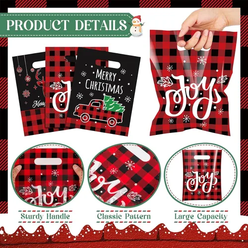 Miniatura 3 de Cholemy 120 Piezas Bolsas de Mercancía de Navidad a Granel Bolsas de Plástico de Navidad 8'' x 10'' Bolsa de Regalo de Favor de Xmas Bolsa de Favor