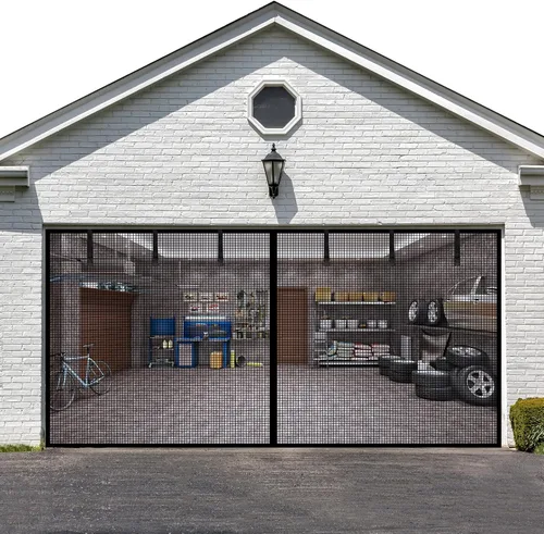 LIAMST Pantalla para puerta de garaje de 14 x 7 pies, 1 puerta de garaje para automóvil, pantalla de puerta de fibra de vidrio reforzada, imanes de