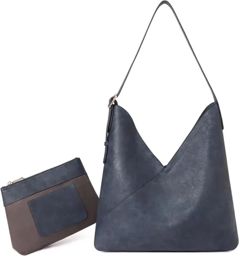 CLUCI Bolsos de mano para mujer, bolsos de mano de cuero vegano, bolsos hobo de moda grandes para mujer, 1-12azul