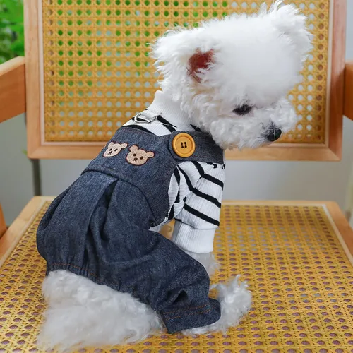 Miniatura 18 de Ropa de invierno para perros, camisas a cuadros para mascotas, elegante mono con babero para perros pequeños, lindos dibujos animados, monos