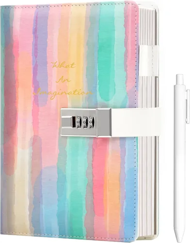 CAGIE Diary with Lock for Girls Age 8-12,Birthday Gifts for 9 10 11 12 Year Old Girls, Tie Dye Design 192 Pages Diary with Pen, 5.7 x 8.5 Inch