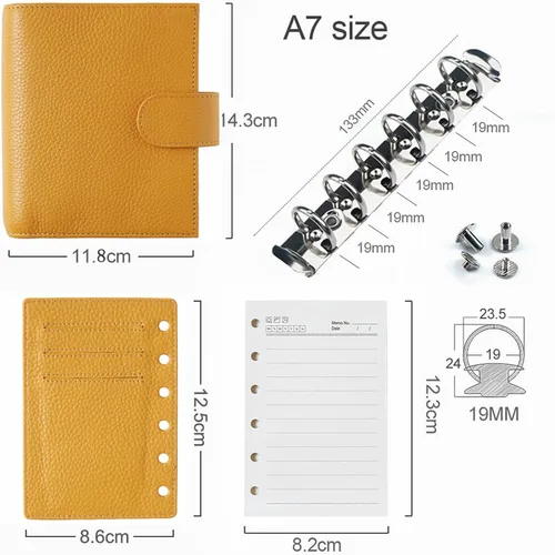 Miniatura 6 de Moterm Planificador de anillos regular de bolsillo - Organizador de encuadernación de cuero genuino (Pebble-Mostaza, argolla de 3/4 de pulgada