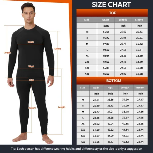 Miniatura 6 de CL convallaria 2 Pack Thermal Underwear for Men - Warm Fleece Lined Long Johns - Winter Gear Base Layer Tops & Bottoms Set