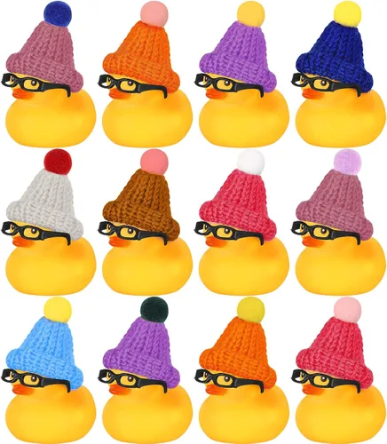Miniatura 10 de Chivao 12 piezas de mini patos de goma con gafas de sol/lentes y sombreros/collar, patos de goma de crucero a granel, regalo del día de San