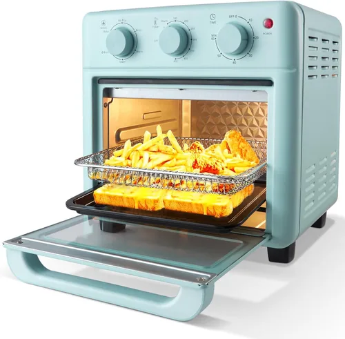 Novaspark Combo de Horno Tostador y Freidora de Aire, Horno de Convección Retro de Encimera, Horno Tostador Pequeño de 16QT, 4 Rebanadas o Pizza de