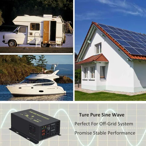 Miniatura 7 de WZRELB Inversor de corriente de onda sinusoidal pura de 500 W 12 V 120 V con 2 salidas de CA con control remoto con cable (RBP-50012WR)