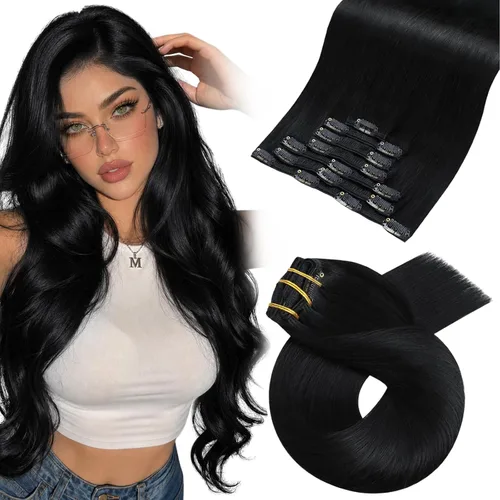 Miniatura 33 de Moresoo Extensiones de cabello humano con clip, balayage, color marrón oscuro a marrón dorado con clip, extensiones de cabello humano con clip, 5