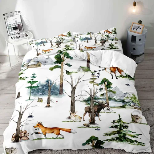 Miniatura 21 de LUVIVIHOME Juego de funda de edredón de 2 piezas, diseño de oso y alce, ciervo, ciervo, ropa de cama de cabaña, ropa de cama rústica de granja