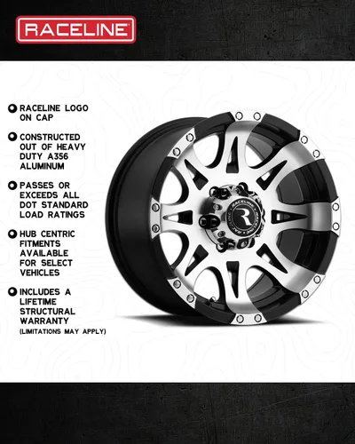 Miniatura 4 de Raceline Wheels 982 RAPTOR - Espejo de rueda color negro, 17 x 9 pulgadas, 6 x 139.7, patrón de perno de 0.000 in de compensación/(5 pulgadas B/S) 8