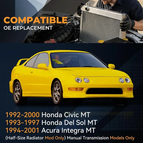 Miniatura 6 de Radiador para carreras, de dos filas, transmisión manual, completamente de aluminio para Honda Civic EJ EK EG DB DC 92-01 Civic/Del Sol/Integra 3