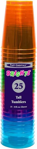 Miniatura 7 de Party Essentials - Copas de fiesta y vasos altos, de plástico duro, capacidad de 10 onzas, Variado neón