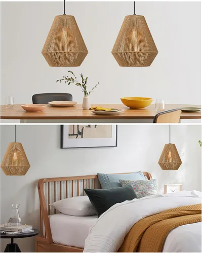 Miniatura 4 de ELYONA Lámparas colgantes tejidas modernas boho lámpara colgante con pantalla de canasta de ratán tejida a mano de 12", luminarias colgantes