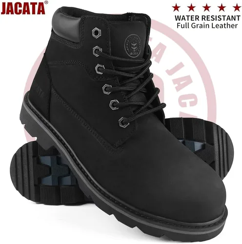 Miniatura 5 de Jacata Botas de trabajo con punta de acero para hombres, zapatos de seguridad de cuero resistente al agua, botas de construcción industrial de goma