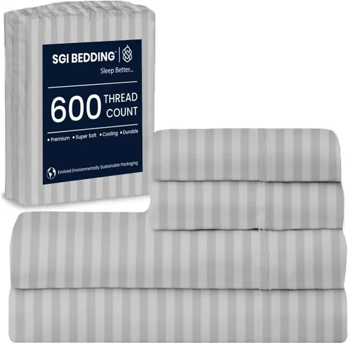 Miniatura 13 de SGI bedding Sábanas de Algodón Egipcio 100% Tamaño Full XL – Juego de Sábanas de 600 Hilos, Suaves, Frescas, Bolsillo Profundo de 16", Ropa de Cama