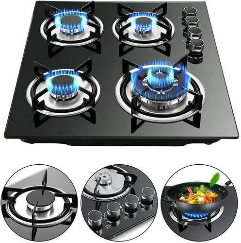 Miniatura 2 de Estufa de cocina de gas de 23 pulgadas, 4 quemadores, cocina de superficie de vidrio templado incorporada a NG/LPG convertible a gas