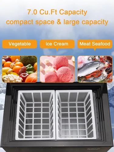 Miniatura 2 de Chest Freezer 7.0 cu.ft Mini Adjustable 7 Thermostat Compact Deep Freezer Top Door Low Noise with Removable Basket Black Negro