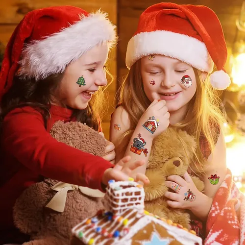 Miniatura 3 de 36 hojas de tatuajes temporales de Navidad, muñeco de nieve, pingüino, alce, Papá Noel, tatuajes para rellenar calcetines de Navidad y regalos