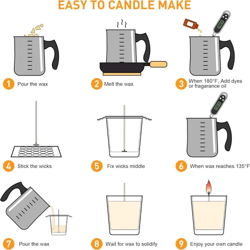 Miniatura 5 de Ohcans Kit de suministros para hacer velas para principiantes, velas de cera de soya DIY para adultos, con olla para derretir cera de 900ml, mechas