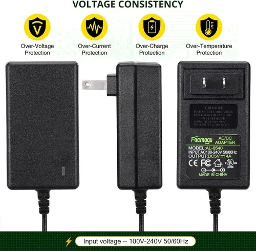 Miniatura 4 de Facmogu DC 5V 4A Convertidor de AC a DC, Fuente de alimentación de AC 100-240V a DC 5 Volt 4 Amp 20W Adaptador de corriente conmutada, Adaptador