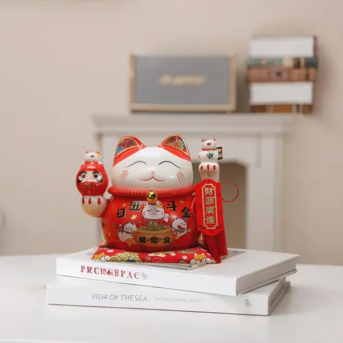 Miniatura 9 de Estatua de la suerte, figuras de gato de cerámica china, estatua de la suerte, alcancía, dinero japonés, fortuna, gato, decoración de regalo