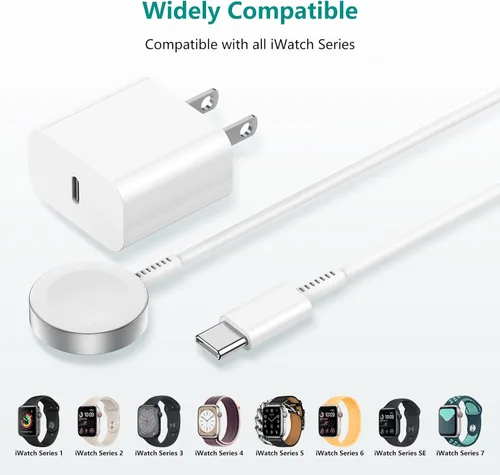 Miniatura 6 de Paquete de 2 cables de carga para Apple Watch, cargador rápido magnético a cable USB-C de 3 pies (1m), cargador rápido inalámbrico portátil