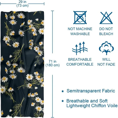 Miniatura 2 de Bufandas de seda con estampado de margaritas y flores silvestres, bufanda larga de gasa para mujer, Multi