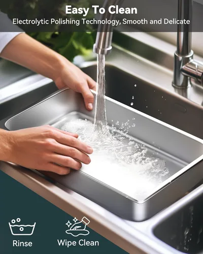 Miniatura 7 de ZeroPone Paquete de 6 sartenes de hotel, sartén de mesa de vapor de acero inoxidable de tamaño completo de 6" de profundidad, 52.8 cm L x 32.5 cm W