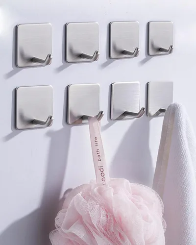 Miniatura 13 de Ganchos adhesivos para toallas EDMILE para baños, 8 piezas de ganchos para toallas para colgar sombreros, batas, abrigos, ganchos adhesivos