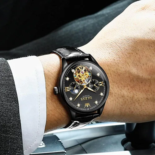 Miniatura 5 de OLEVS Reloj Tourbillon automático de viento automático mecánico clásico impermeable luminoso correa de cuero