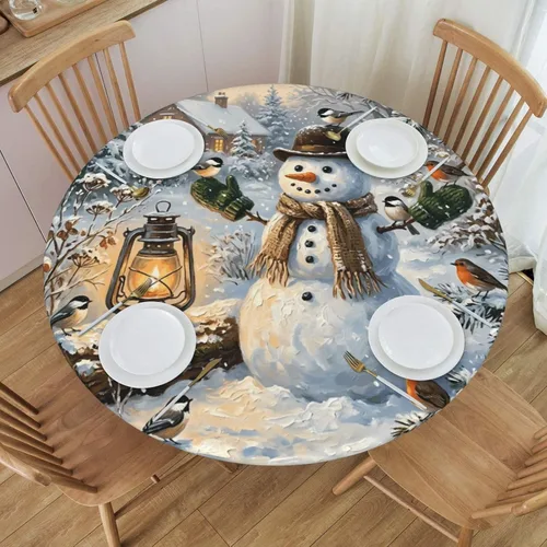 Miniatura 11 de Futterya Decorative Round Tablecloth Fitted Elastic Waterproof Table Cloth Cover Stretch Table Pad Cover for Parties Weddings Banquet Outdoor Events